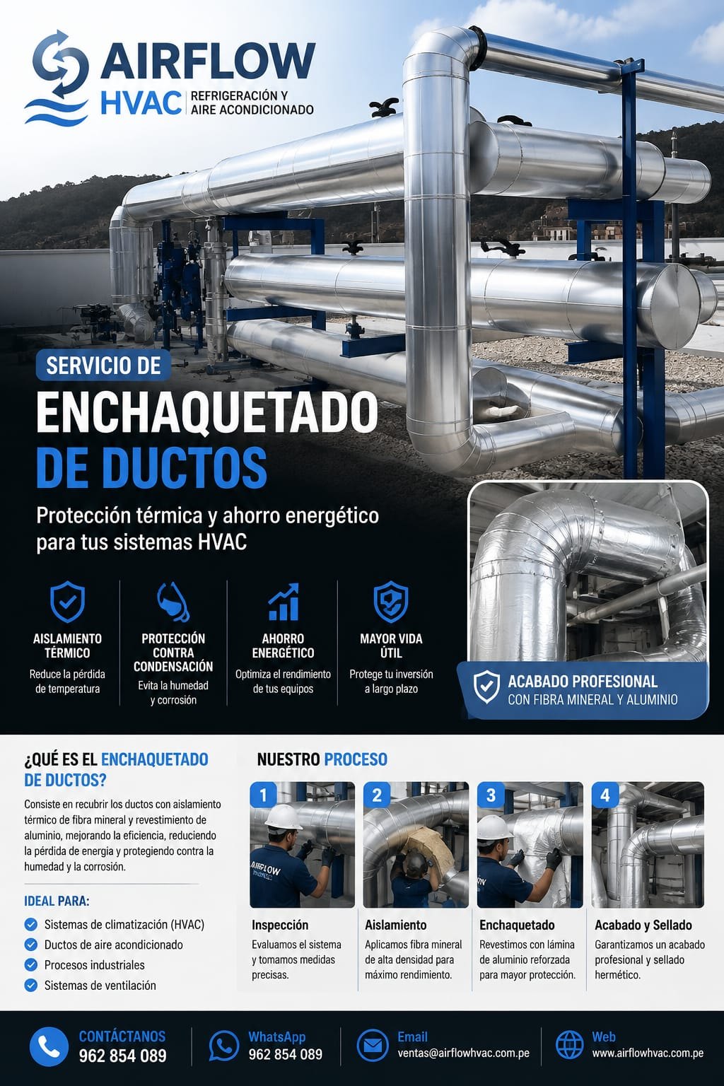 Enchaquetado de ductos en planta industrial